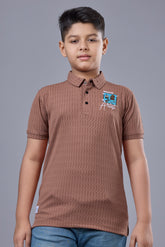 Rust Brown Textured Half Sleeves Polo T-Shirt