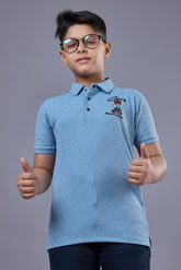 Boys Sky Blue Printed Half Sleeves Polo T-Shirt