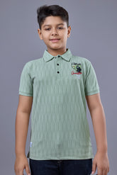 Boys Green Printed Half Sleeves Polo T-Shirt