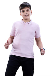Boys Pink Textured Half Sleeves Polo T-Shirt