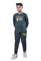 Teal Printed Boys Co-Ord Set (Sweatshirts & Joggers)