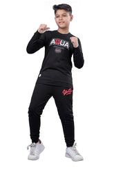 Black Printed Boys Co-Ord Set (Sweatshirts & Joggers)