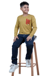 Yellow Printed Graphic Boys Full Sleeves T-Shirt