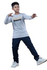 Light Blue Printed Graphic Boys Full Sleeves T-Shirt