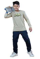 Light Green Printed Graphic Boys Full Sleeves T-Shirt