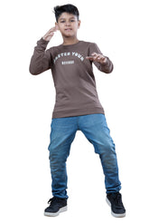 Brown Printed Graphic Boys Full Sleeves T-Shirt