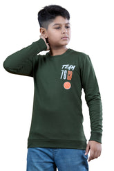 Dark Green Printed Graphic Boys Full Sleeves T-Shirt