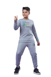 Grey Printed Boys Co-Ord Set (Sweatshirts & Joggers)