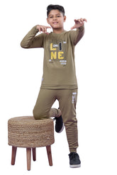 Brown Printed Boys Co-Ord Set (Sweatshirts & Joggers)