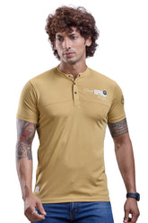 Mustard Mandarin Collar Graphic T-Shirt