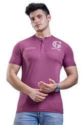 Magenta Rose Mandarin Collar Graphic T-Shirt