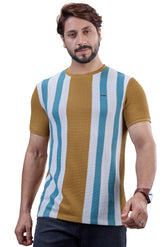 Mustard & Teal Striped Textured Crew T-Shirt