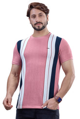 Pink & Navy Striped Textured Crew T-Shirt