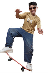 Boys Beige Half Sleeves Oversized Tshirt