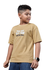 Boys Beige Half Sleeves Oversized Tshirt
