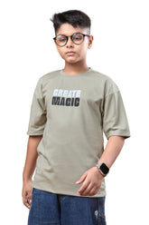 Boys Green Half Sleeves Oversized Tshirt