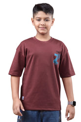 Boys Dark Brown Half Sleeves Oversized Tshirt