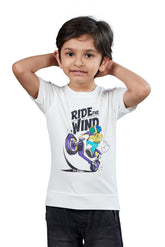 Boys White Graphic Printed Half Sleeves T-Shirt