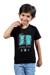 Boys Black Graphic Printed Half Sleeves T-Shirt