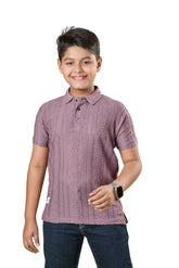 Boys Purple Textured Half Sleeves Polo T-Shirt