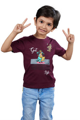 Boys Maroon Graphic Printed Half Sleeves T-Shirt