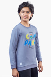 Dusty Blue Graphic Print Boys Full Sleeves T-Shirt