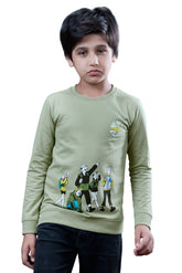 Green Graphic Print Boys Full Sleeves T-Shirt