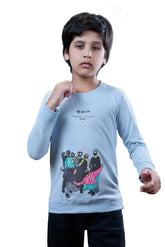 Light Blue Graphic Print Boys Full Sleeves T-Shirt