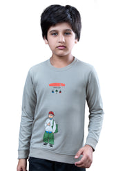 Dark Grey Graphic Print Boys Full Sleeves T-Shirt