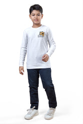 White Minimal Graphic Boys Full Sleeves T-Shirt
