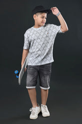 Boys Grey Textured Half Sleeves T-Shirt