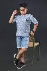 Boys Blue Textured Half Sleeves T-Shirt