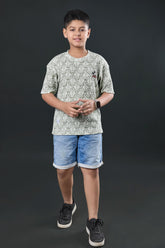 Boys Green Textured Half Sleeves T-Shirt