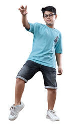 Urban Vibe Kids Blue Half Sleeves Drop-Shoulder Tshirt