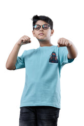 Aqua Blue Graphic Half Sleeves Oversized T-Shirt