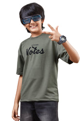 Boys OIlve Green Half Sleeves Drop-Shoulder Tshirt