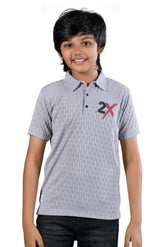 Steel Grey Textured Half Sleeve Polo T-Shirt