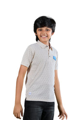 Light Beige Textured Half Sleeve Polo T-Shirt