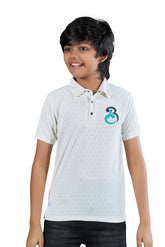 Off White Textured Half Sleeve Polo T-Shirt