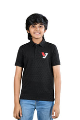 Midnight Black Textured Half Sleeve Polo T-Shirt