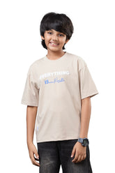 Stone Beige Graphic Half Sleeves Oversized T-Shirt