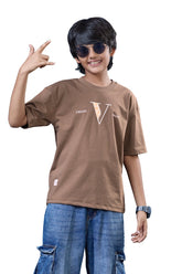 Tan Brown Graphic Half Sleeves Oversized T-Shirt