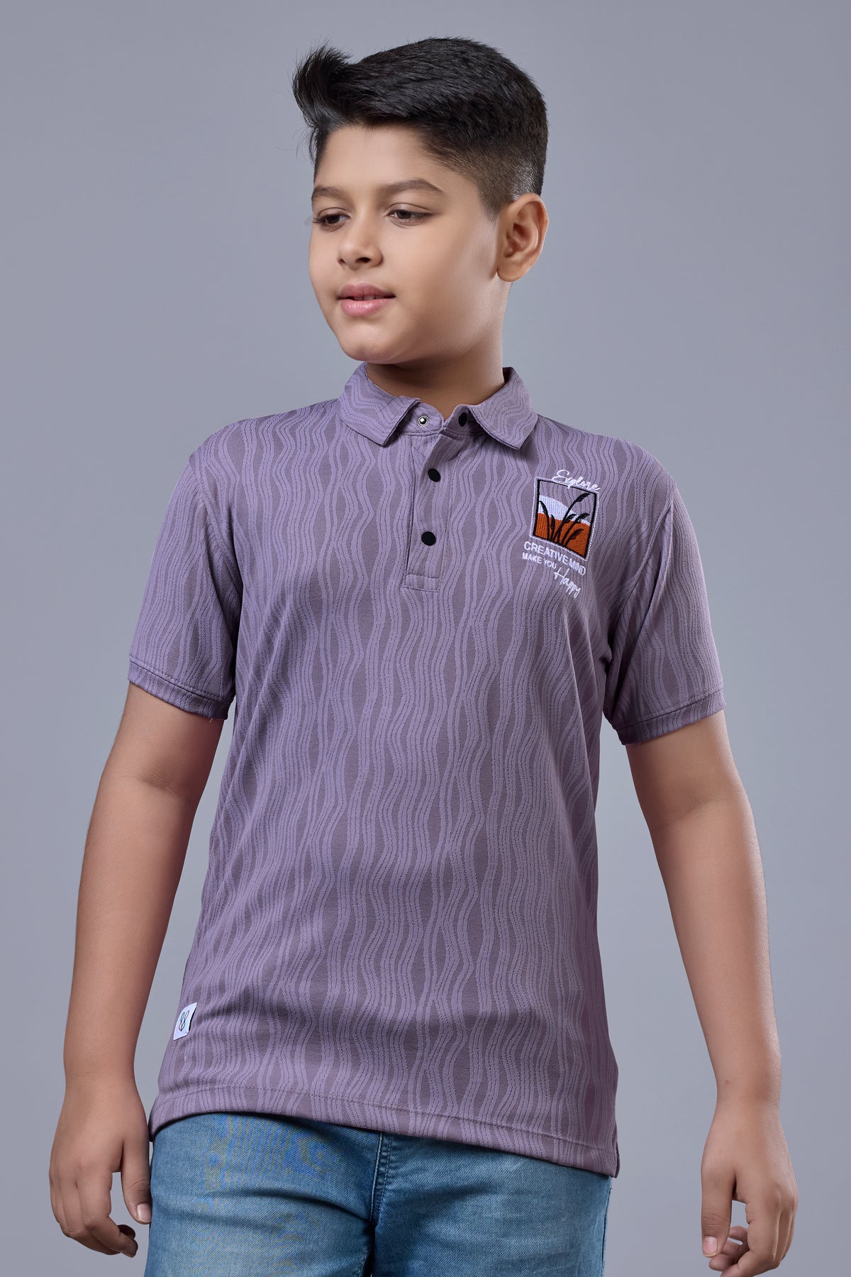 Lavender Textured Half Sleeves Polo T-Shirt