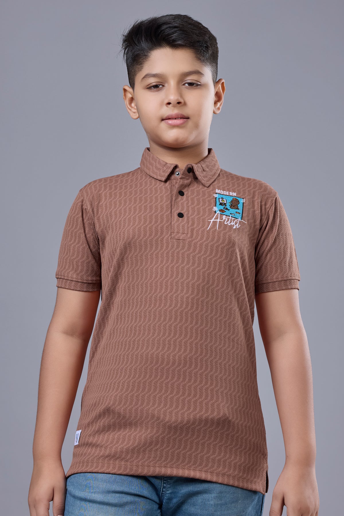 Rust Brown Textured Half Sleeves Polo T-Shirt