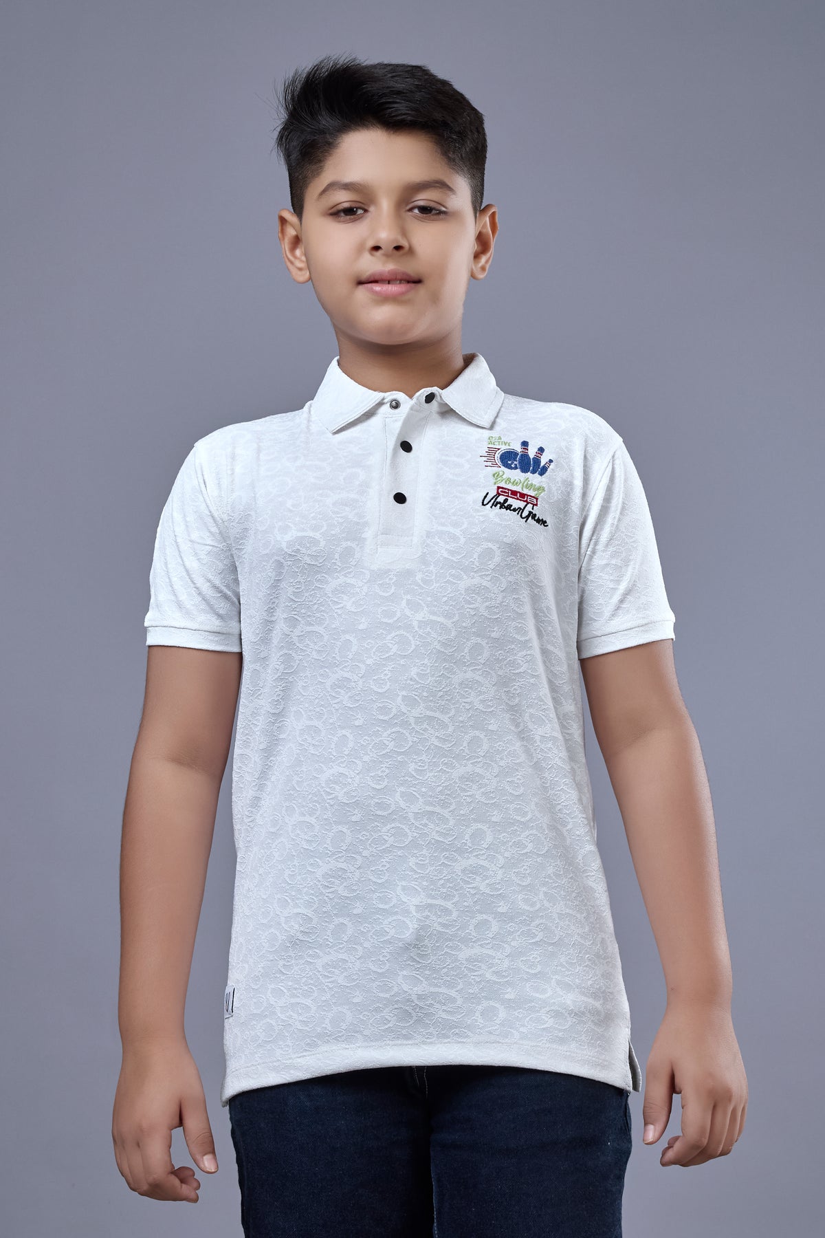 Off White Textured Half Sleeves Polo T-Shirt