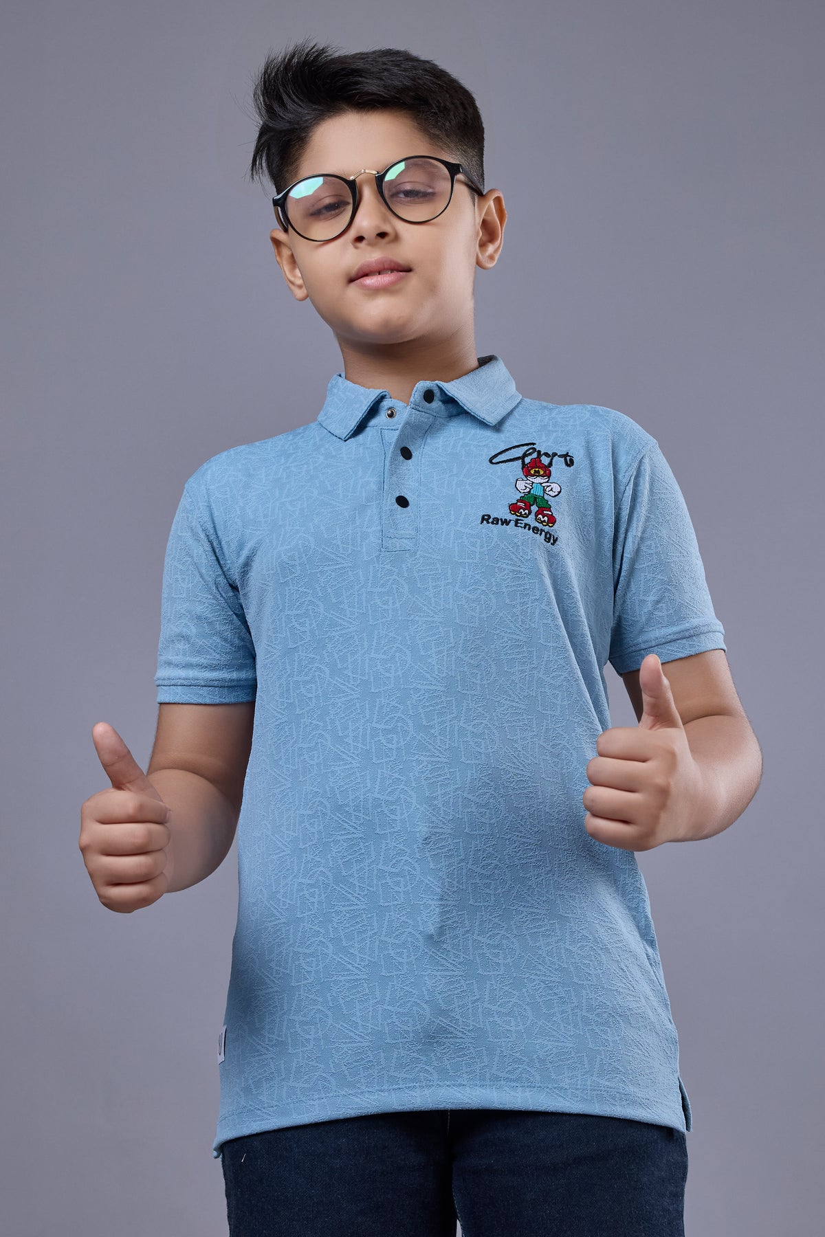 Boys Sky Blue Printed Half Sleeves Polo T-Shirt
