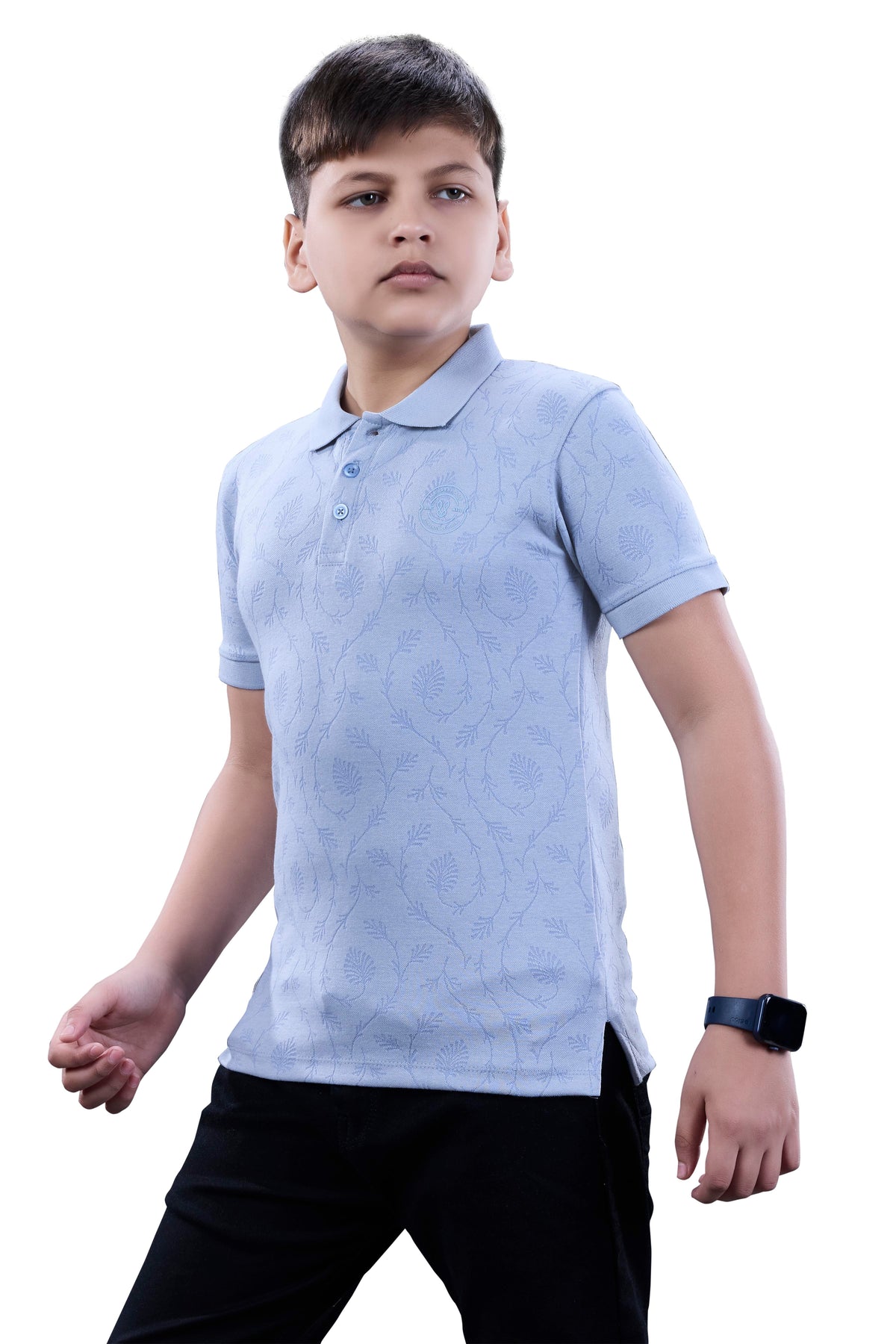 Powder Blue Textured Half Sleeves Polo T-Shirt