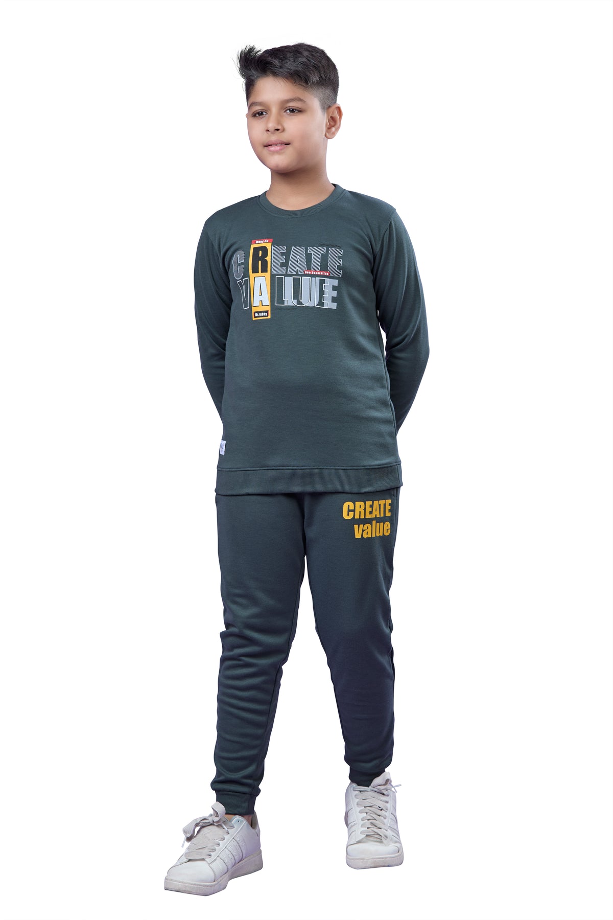Teal Printed Boys Co-Ord Set (Sweatshirts & Joggers)