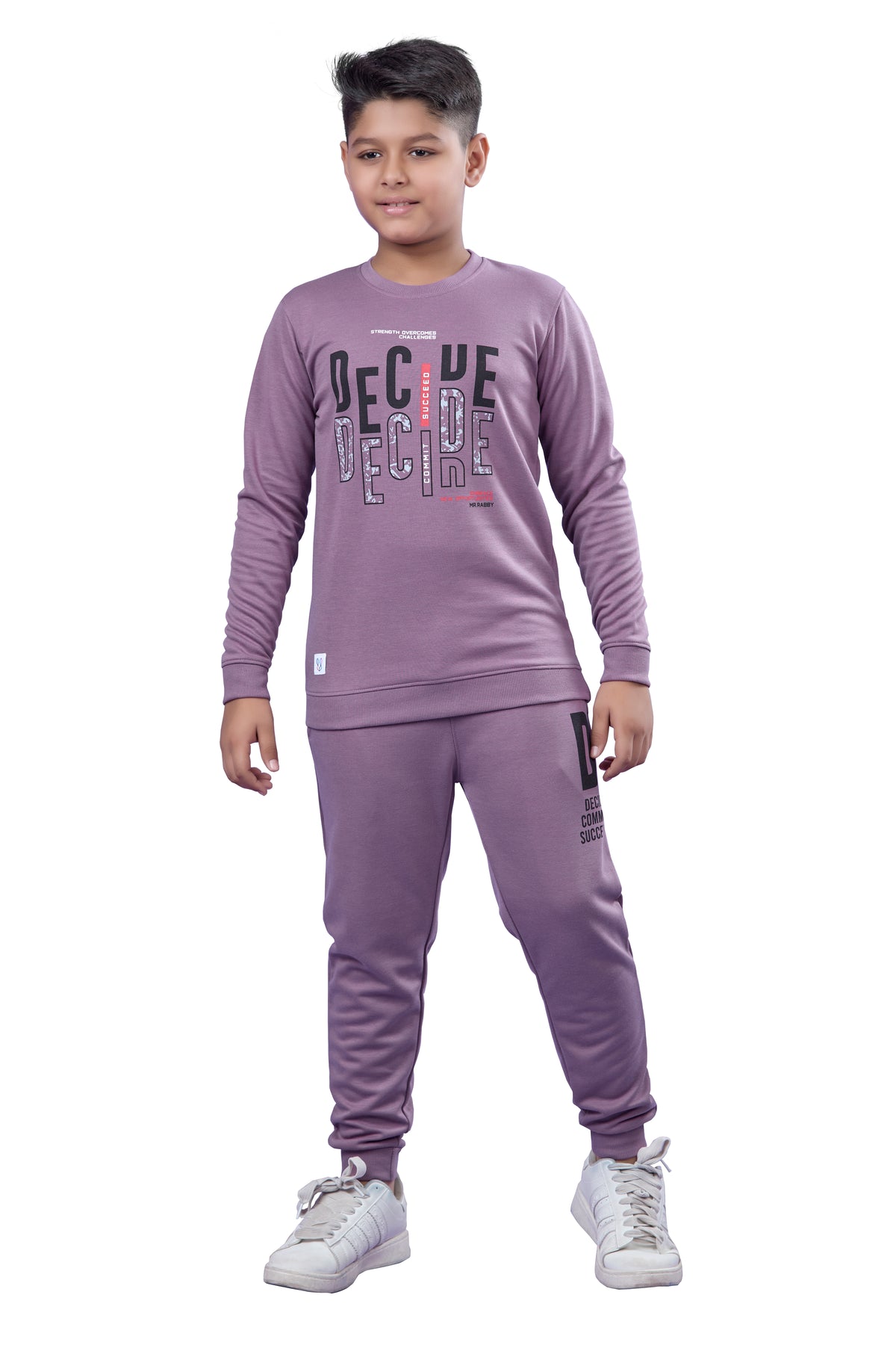 Purple Printed Boys Co-Ord Set (Sweatshirts & Joggers)