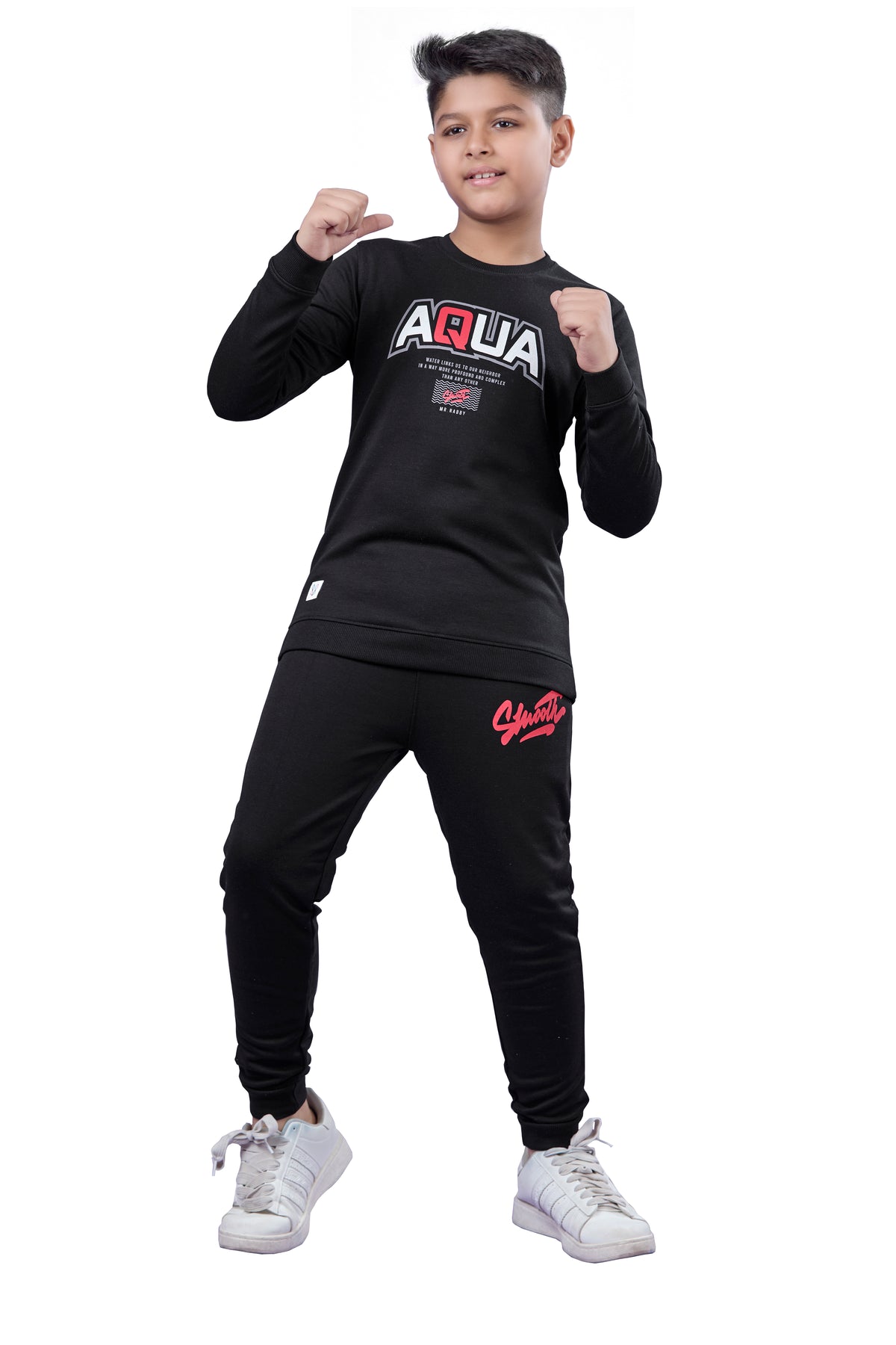 Black Printed Boys Co-Ord Set (Sweatshirts & Joggers)